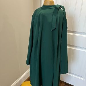 Calvin Klein Forest Green Dress with bow accent at neck.